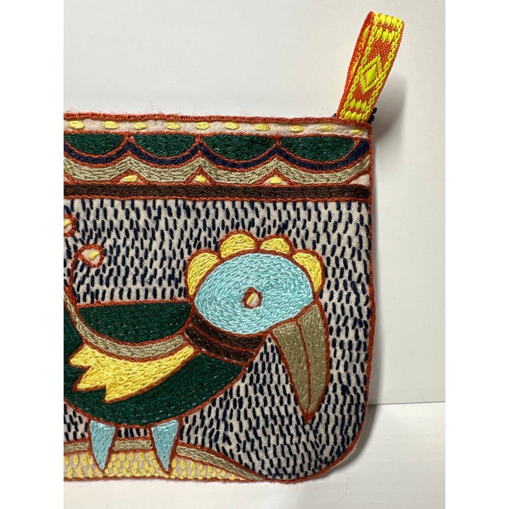 Kaross Hand Embroidered Zip Pouch Bag Shangaan Cloth South Africa Artisan Ethnic - Picture 2 of 8